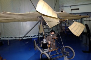 A late 19th century prototype aeroplane. The propeller is made from canvas